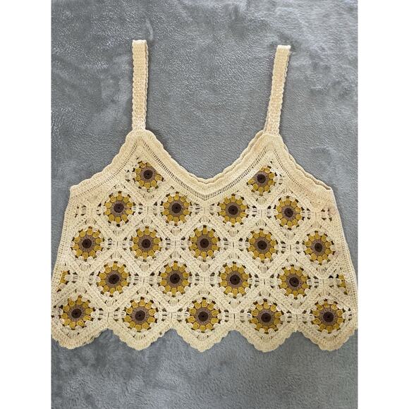 Honey & Sparkle Tops - Honey & Sparkle Women’s Tank Top Sz S/M Granny Square Crochet